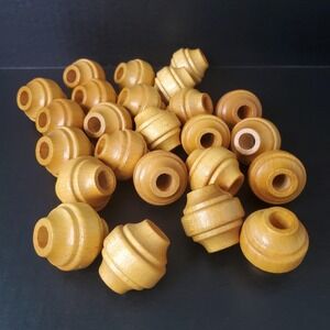 24 Ct. 38mm Banded Round Beads Blonde Light Color Wooden Large Hole For Macrame